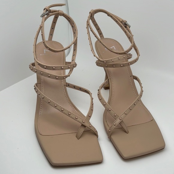 Marc Fisher Dallin Tan Ankle Strap Stiletto Heels Square Toe Sandals Size 8 - Picture 7 of 14